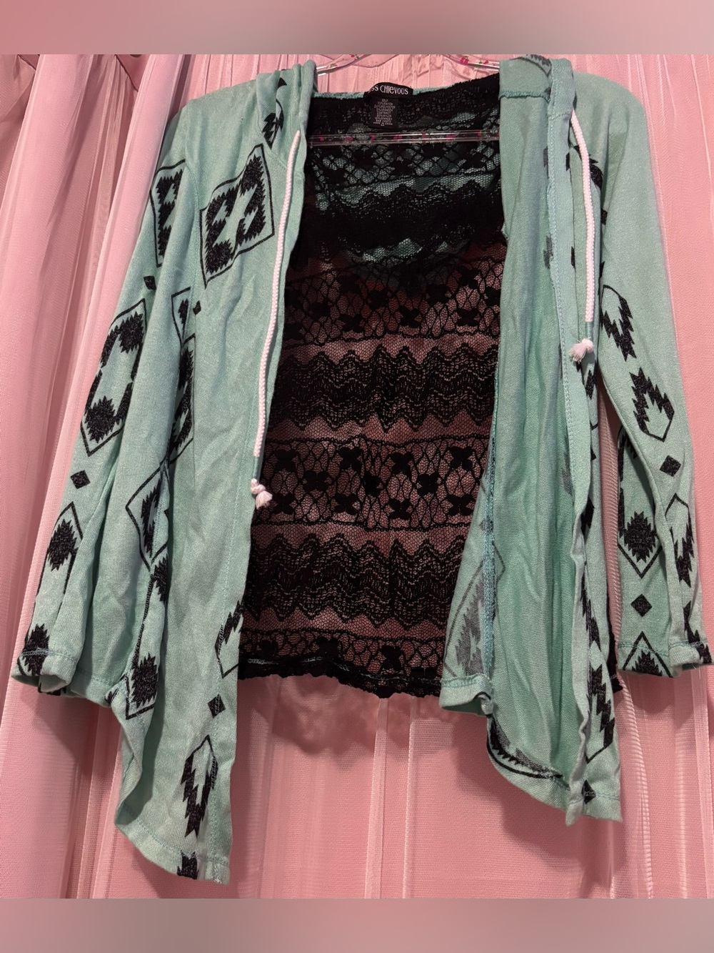 Miss Chievous Mint Green and Black Lace Trim Top